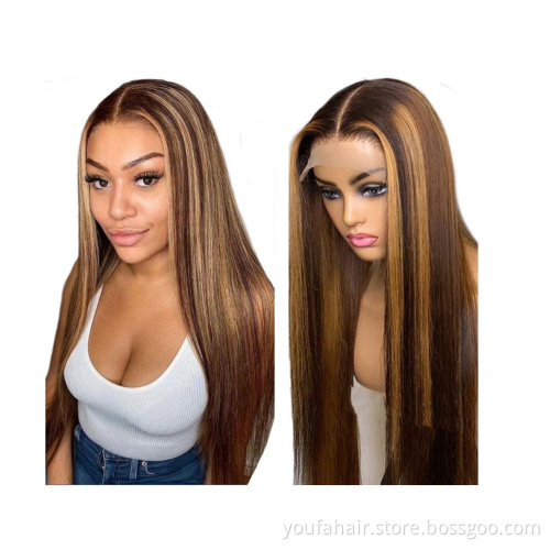 Wholesale 4/27 Piano Color Human Hair Ombre Highlight 4*4 HD Lace Closure Wig Mixed Color Hair Lace Front Wig for Black Woman